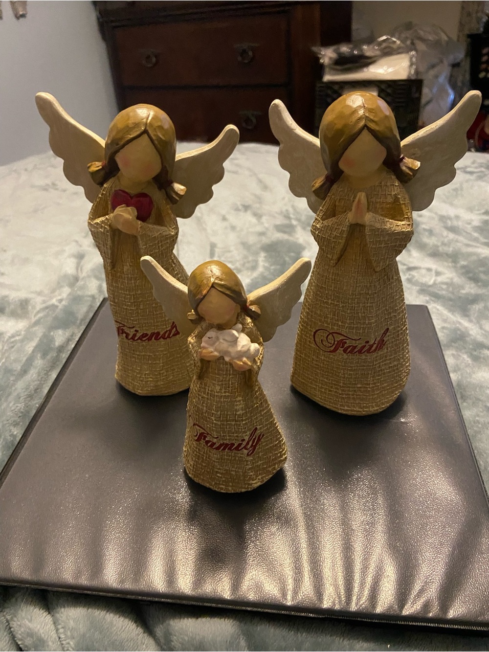 Gold Angel Figurine Set - Faith, Family, Friends